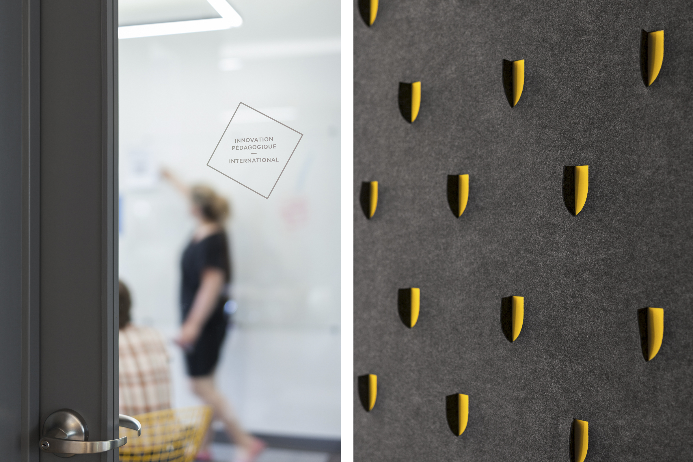 Client QG Sainte-Anne - Identité appliquée sur les lieux de travail et dans les salles de rencontre Image de l'identité développée pour le QG Sainte-Anne appliqué à leurs bureaux et leurs salles